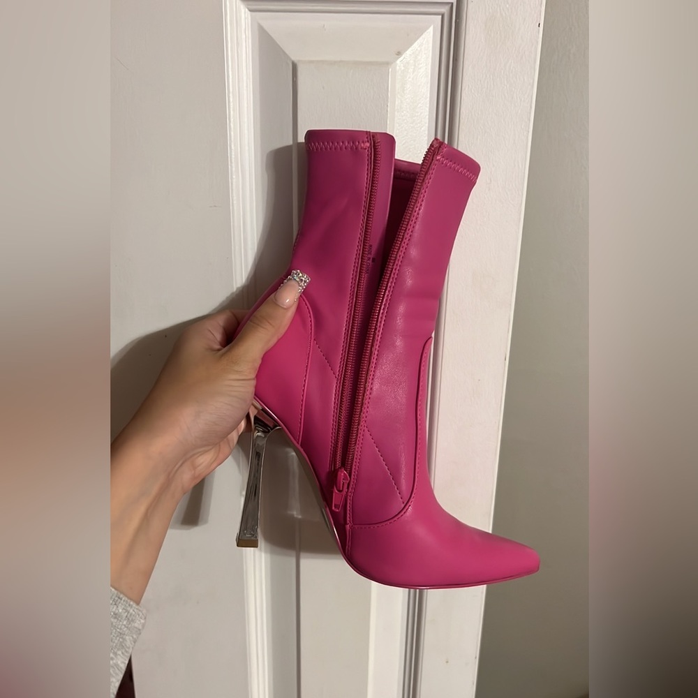 Hot Pink Patent Ankle Boots